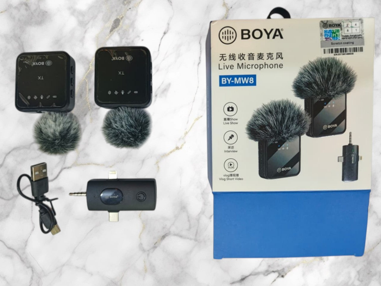 BOYA BY-MW8 wireless microphone kit with receiver and transmitter for mobile video recording
