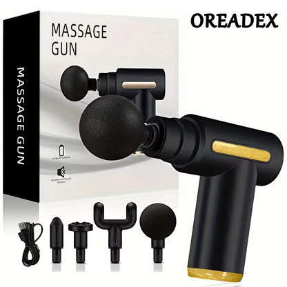 Man using portable fascia gun for deep tissue back massage
