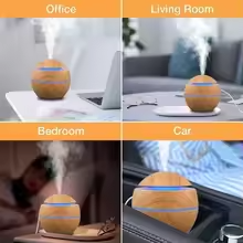 Wooden Aroma Humidifier in living room setup with cozy lighting